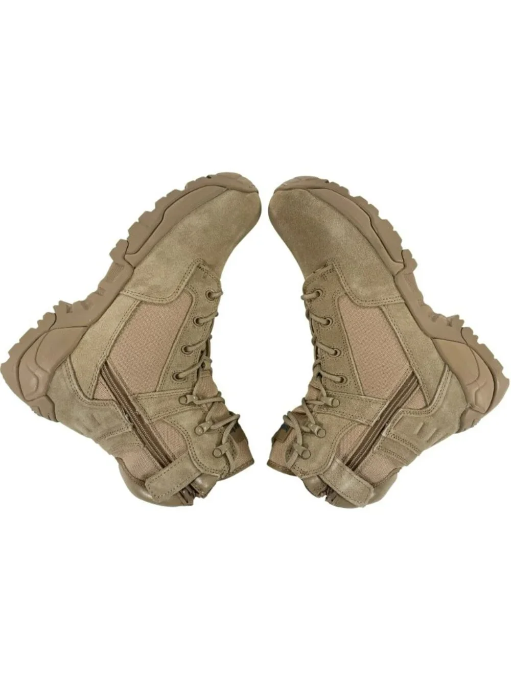 BURUDANI Military Tactical Boots Side Zip Leather Combat Boots Sand Men's Sz 12